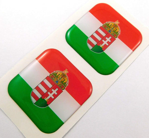Hungary Flag Square Domed Decal car Bike Gel Stickers 1.5" 2pc
