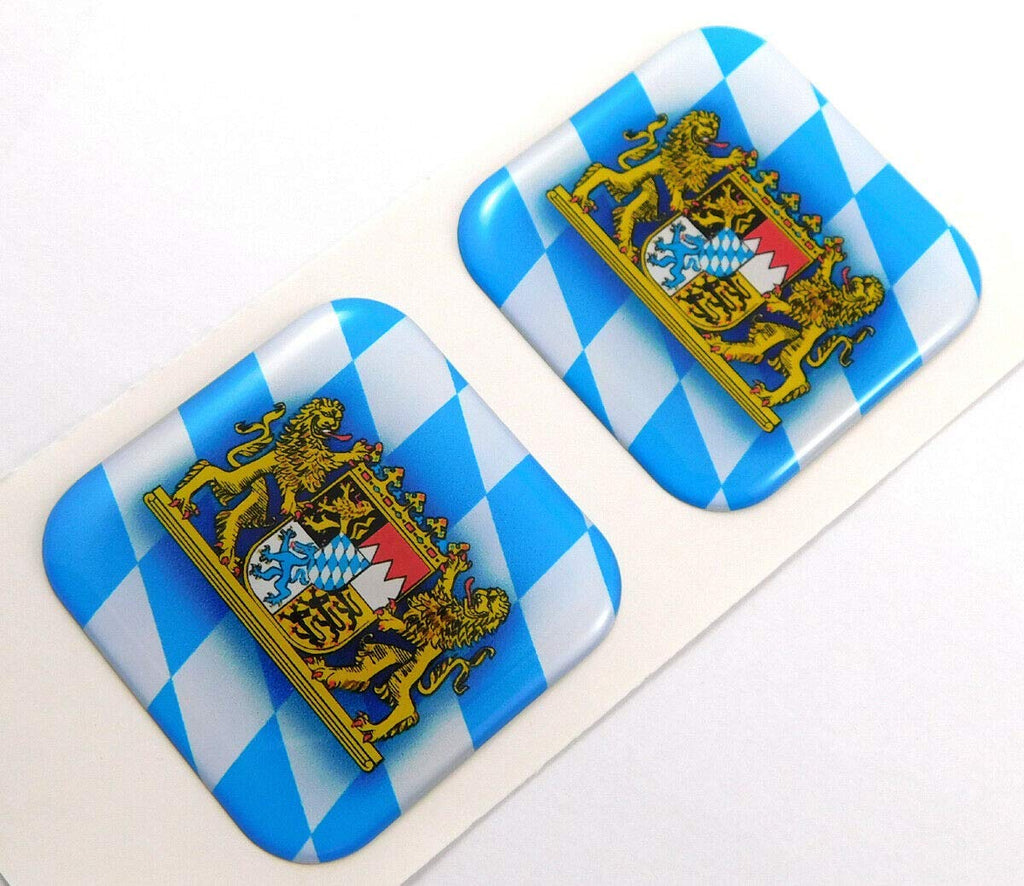 Bavaria Flag Square Domed Decal Emblem car Bike Gel Stickers 1.5" 2pc.