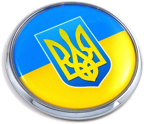 Ukraine Ukrainian Flag with Trident 2.75" Car Chrome Round Emblem Decal 3D Badge