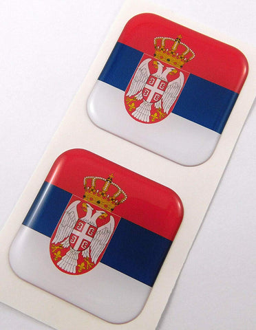 Serbia Flag Square Domed Decal car Bike Gel Stickers 1.5" 2pc