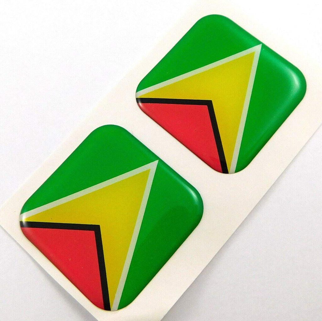 Guyana Flag Square Domed Decal car Bike Gel Stickers 1.5" 2pc