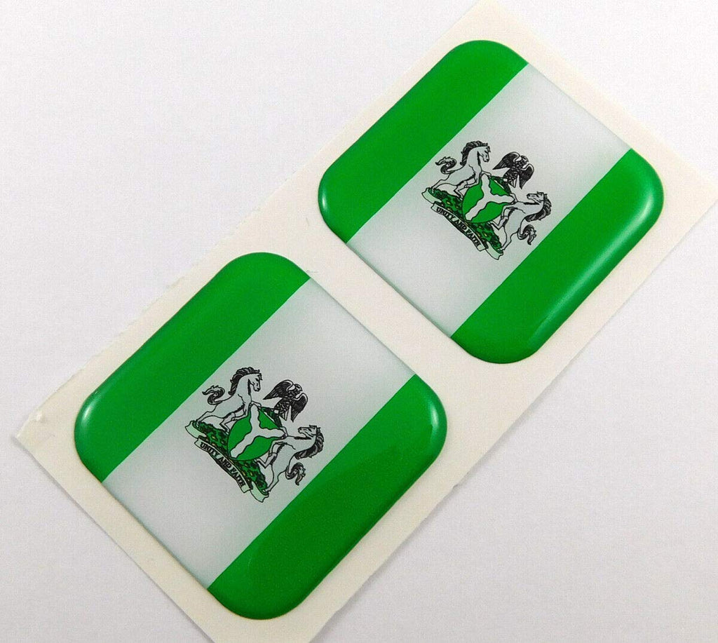 Nigeria Flag Square Domed Decal car Bike Gel Stickers 1.5" 2pc