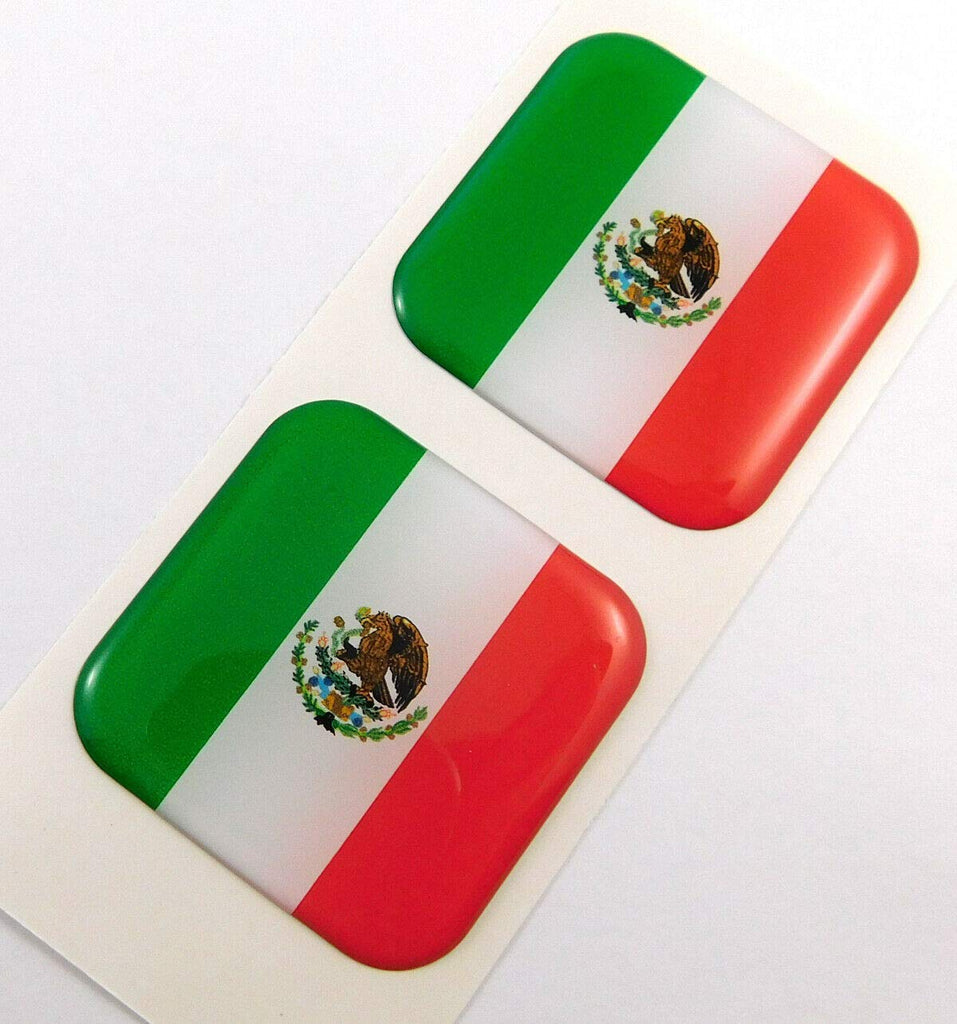 Mexico Mexican Flag Square Domed Decal car Bike Gel Stickers 1.5" 2pc