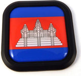 Cambodia Flag Square Black rim Emblem Car 3D Decal Badge Hood Bumper sticker 2"