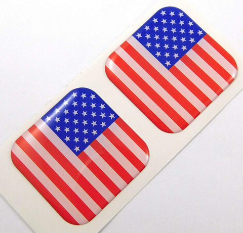 USA American Flag Square Domed Decal car Bike Gel Stickers 1.5" 2pc