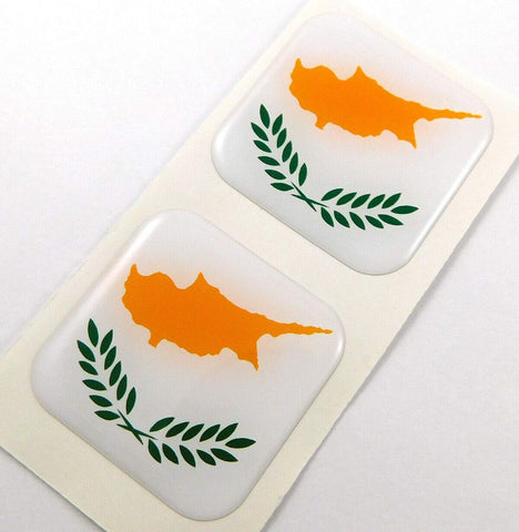 Cyprus Flag Square Domed Decal Emblem car Bike Gel Stickers 1.5" 2pc.