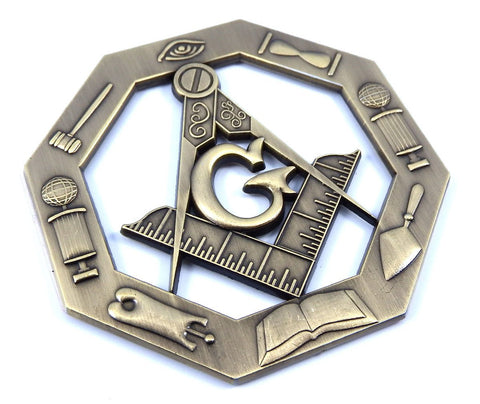 Car Chrome Decals Masonic Emblem Working Tools Brass Antique Look 3" Metal Emblem 3D MAS5