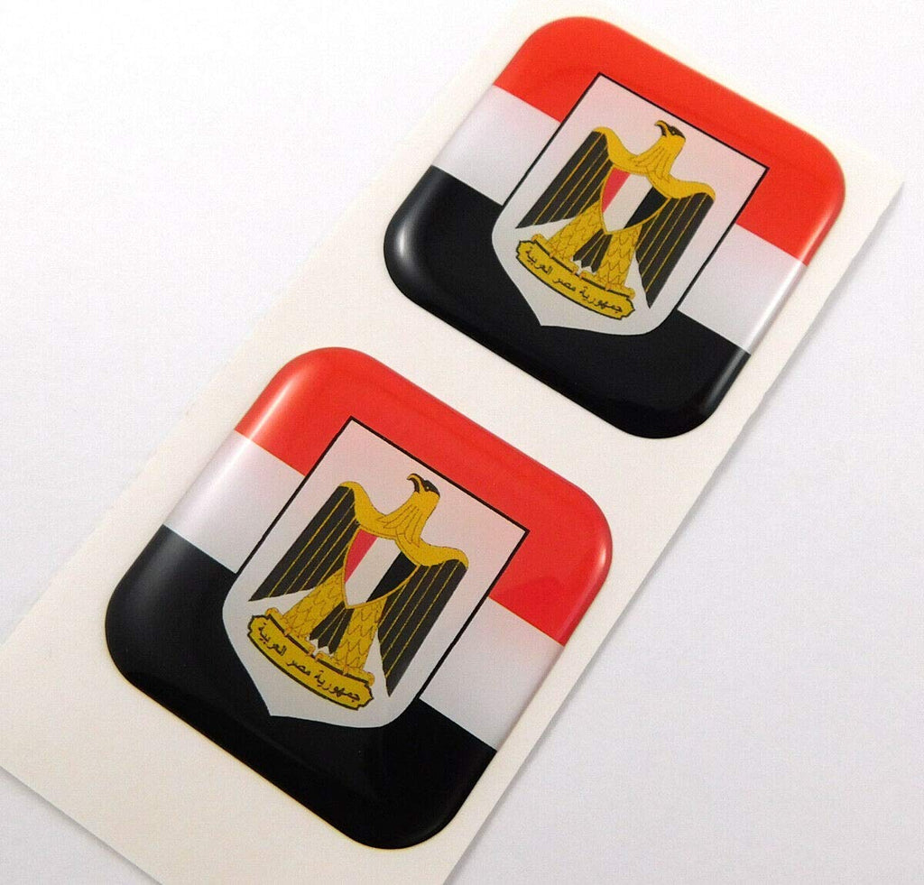 Egypt Flag Square Domed Decal car Bike Gel Stickers 1.5" 2pc