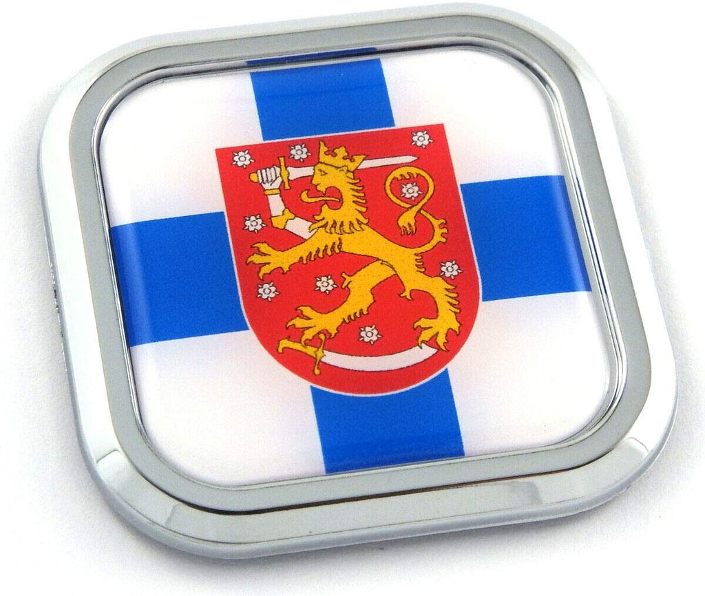 Finland Flag Square Chrome rim Emblem Car 3D Decal Badge Hood Bumper sticker 2"