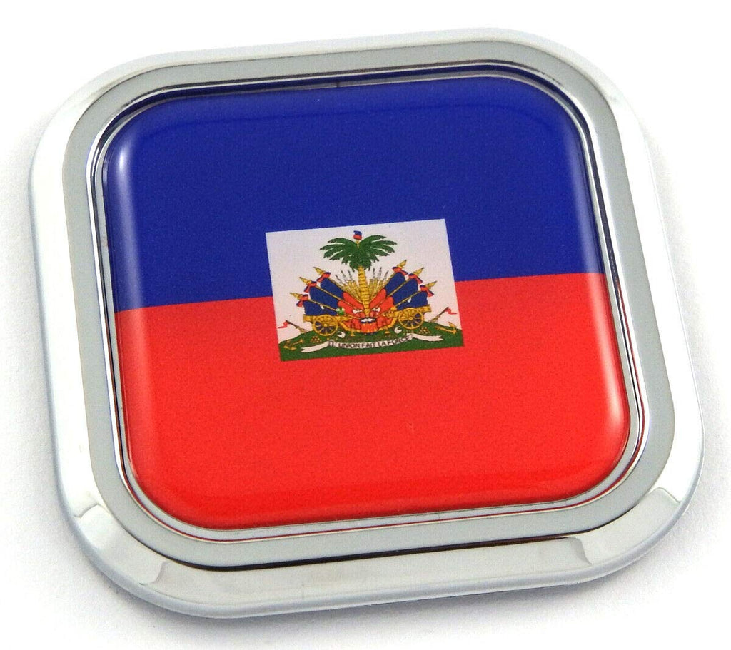 Haiti Flag Square Chrome rim Emblem Car 3D Decal Badge Hood Bumper sticker 2"