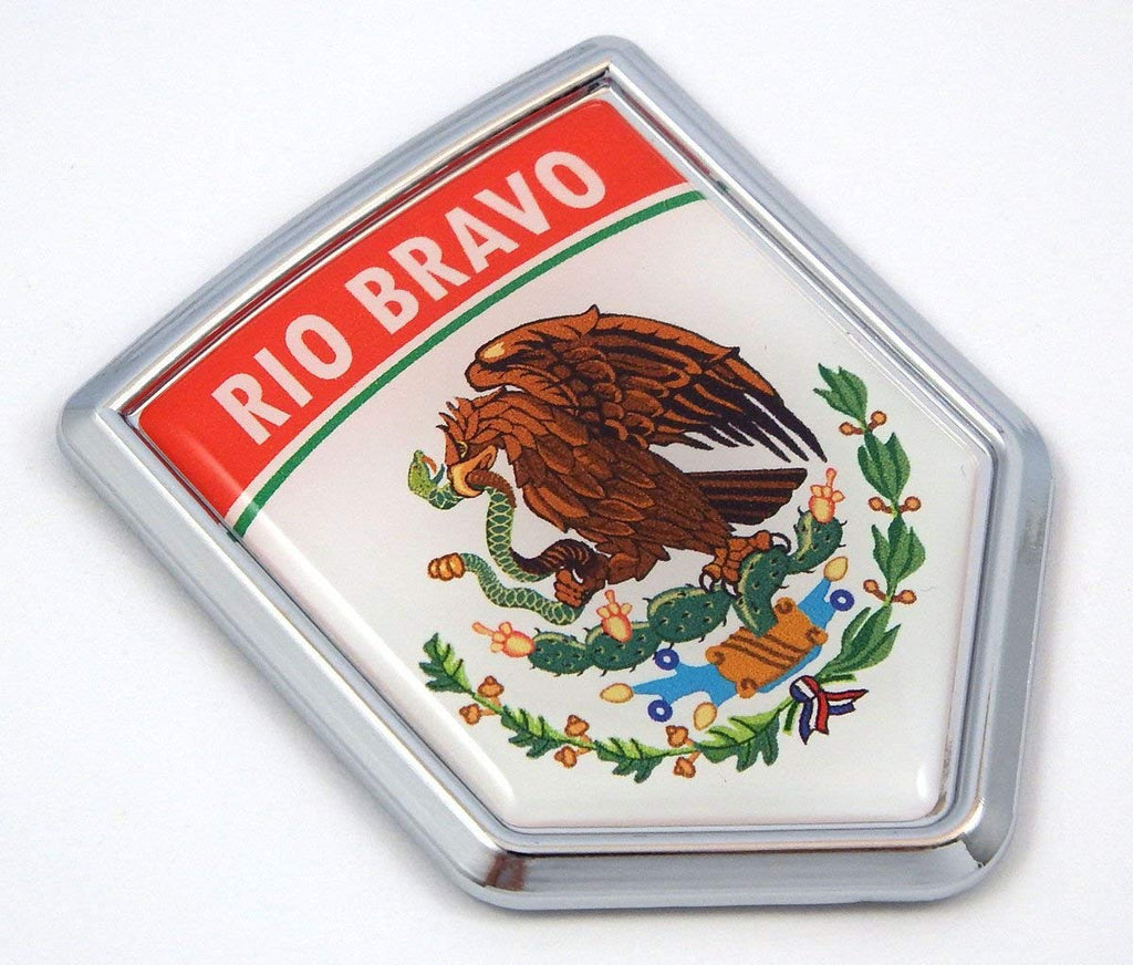 MX1 Rio Bravo Mexico Flag Mexican Car Emblem Chrome Bike Decal 3D Sticker