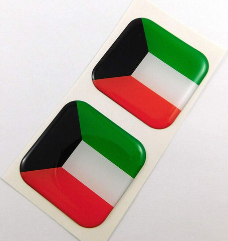 Kuwait Flag Square Domed Decal car Bike Gel Stickers 1.5" 2pc