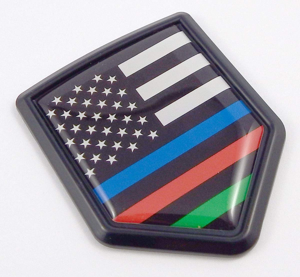 USA Police Blue red Green line Flag Black Shield Emblem Car Bike Decal Crest