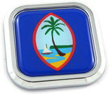Guam Flag Square Chrome rim Emblem Car 3D Decal Badge Hood Bumper sticker 2"
