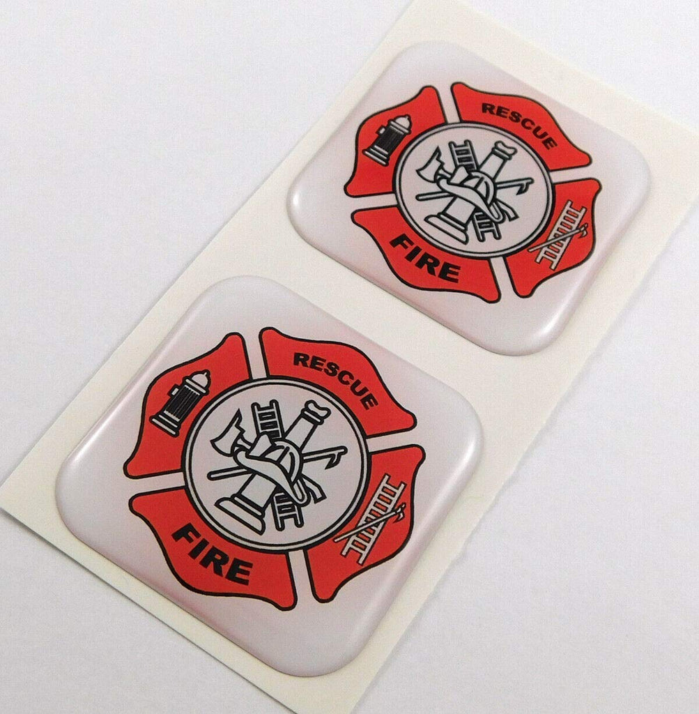 Fire Fighter Firefighter Flag Square Domed Decal car Bike Gel Stickers 1.5" 2pc