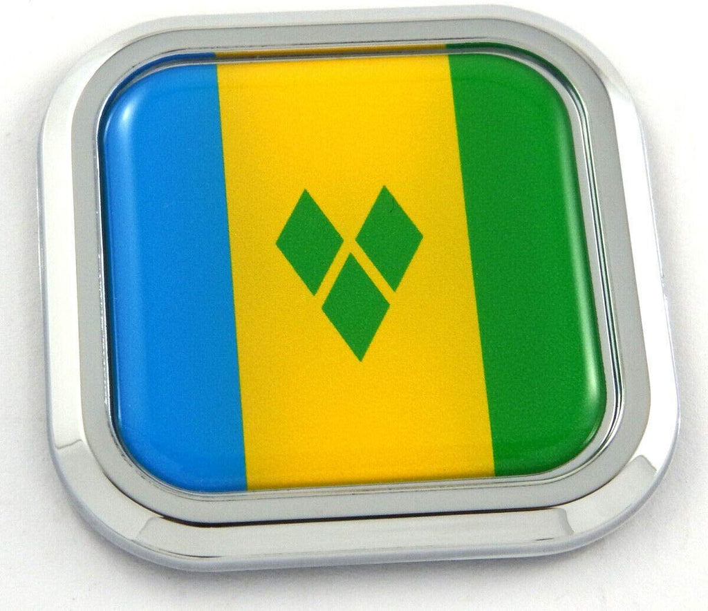 St. Vincent and the Grenadines Flag Square Chrome Emblem Car 3D Decal Badge 2"