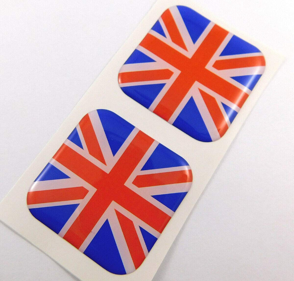 Great Britain Brittish Flag Square Domed Decal car Bike Gel Stickers 1.5" 2pc