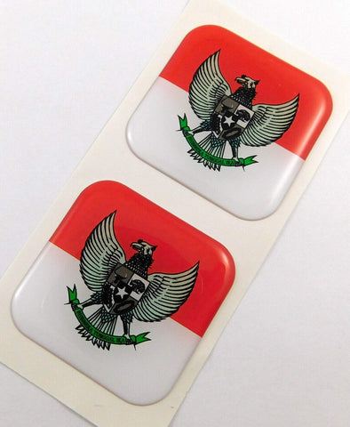 Indonesia Flag Square Domed Decal car Bike Gel Stickers 1.5" 2pc
