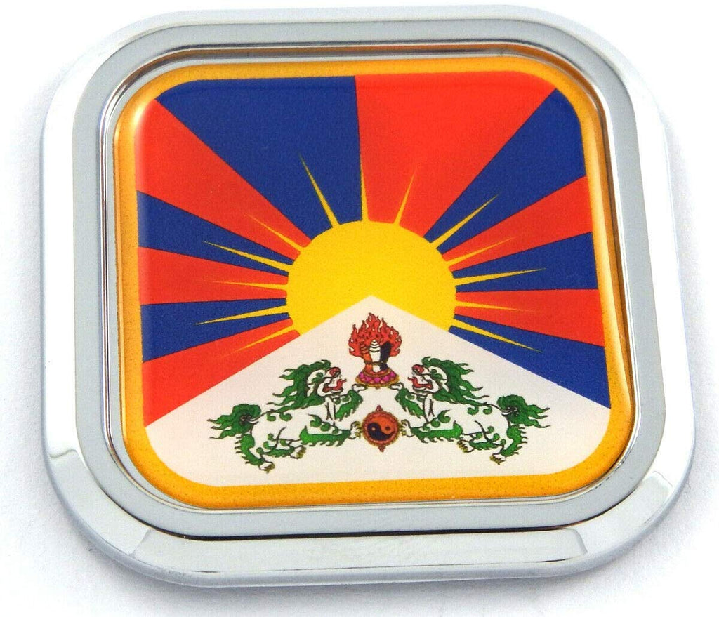 Tibet Flag Square Chrome rim Emblem Car 3D Decal Badge Hood Bumper sticker 2"