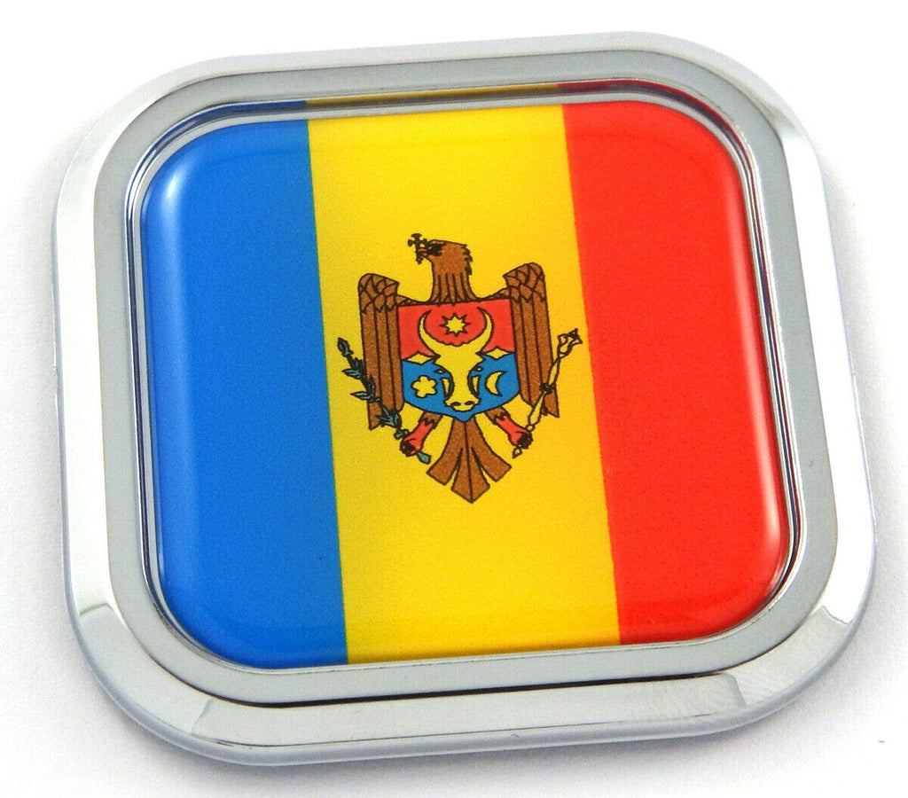 Moldova Flag Square Chrome rim Emblem Car 3D Decal Badge Hood Bumper sticker 2"