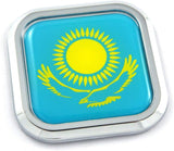 Kazakhstan Flag Square Chrome rim Emblem Car 3D Decal Badge Bumper sticker 2"