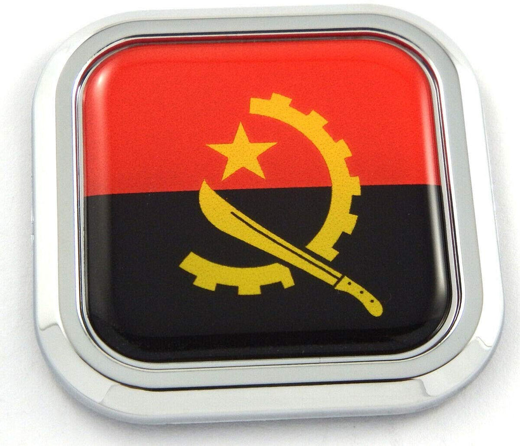 Angola Flag Square Chrome rim Emblem Car 3D Decal Badge Hood Bumper sticker 2"