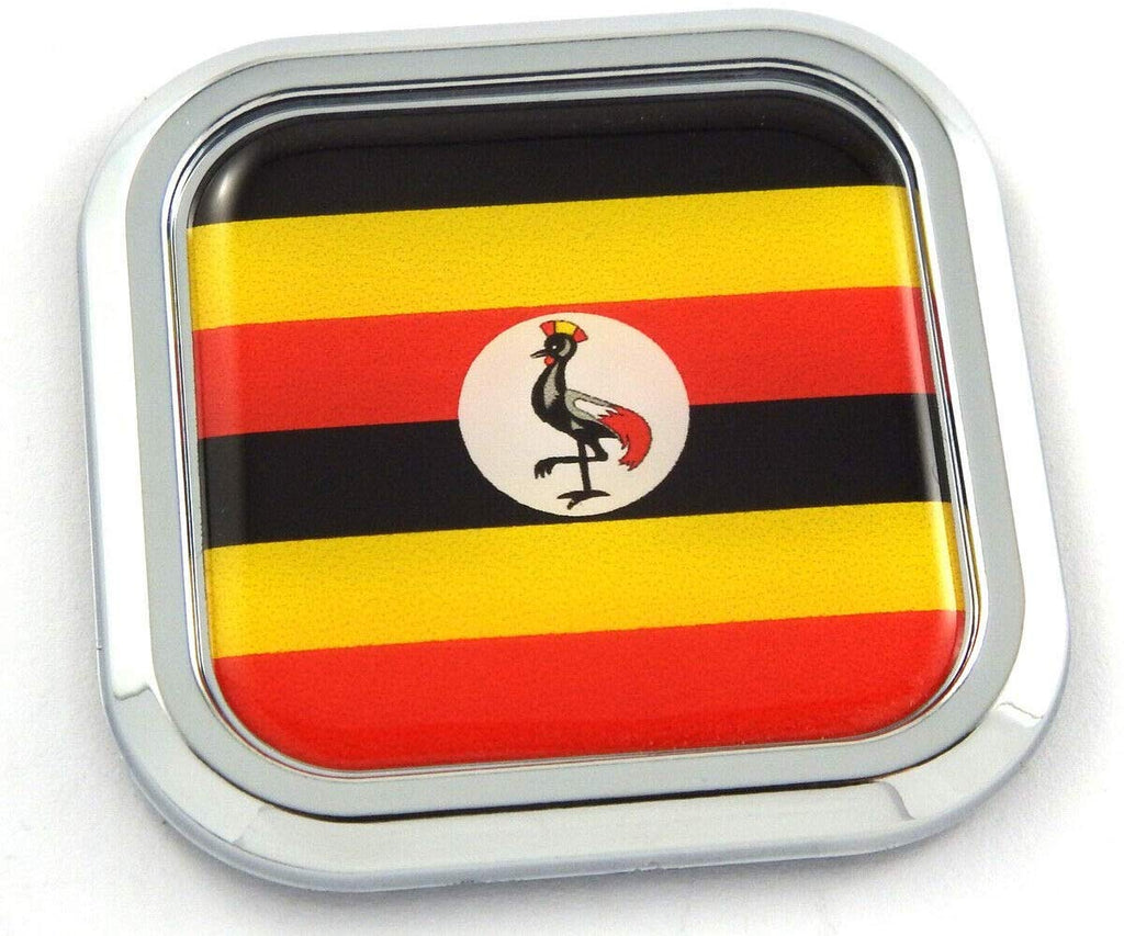 Uganda Flag Square Chrome rim Emblem Car 3D Decal Badge Hood Bumper sticker 2"