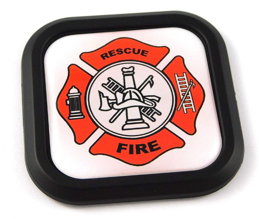 Fire fighter Firefighter Square Black rim Emblem Car 3D Decal Badge Bumper 2"