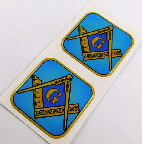 Mason Masonic Symbo Blue Flag Square Domed Decal car Bike Gel Stickers 1.5" 2pc