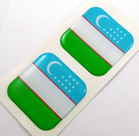 Uzbekistan Flag Square Domed Decal car Bike Gel Stickers 1.5" 2pc