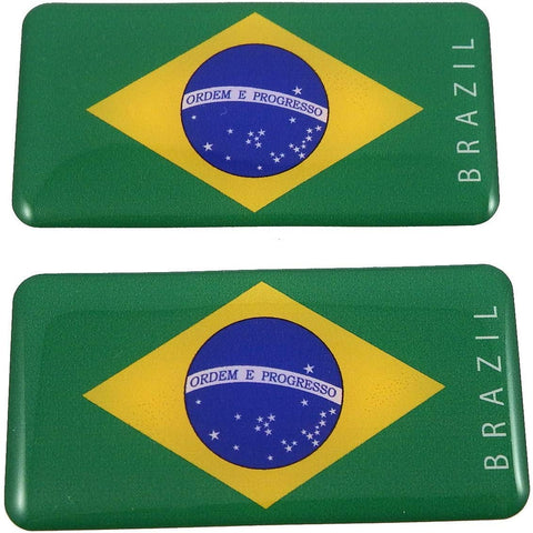 Brazil Brazilian Flag Domed Decal 3D Sticker Emblem 2.6" Set of 2 Decals