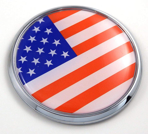 Large American USA Flag Chrome Metal Auto Emblem - Made In USA