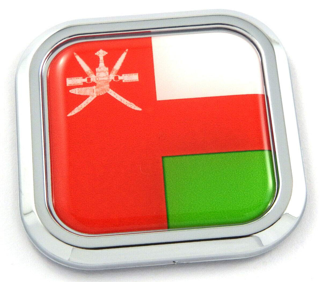 Oman Flag Square Chrome rim Emblem Car 3D Decal Badge Hood Bumper sticker 2"