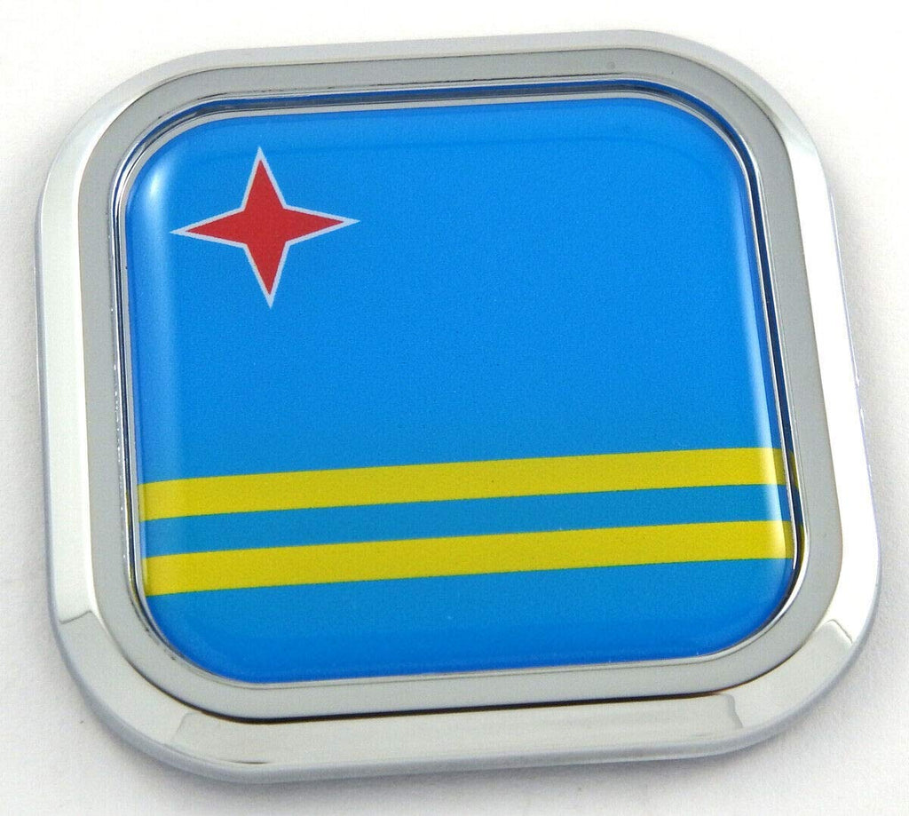 Aruba Flag Square Chrome rim Emblem Car 3D Decal Badge Hood Bumper sticker 2"