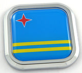 Aruba Flag Square Chrome rim Emblem Car 3D Decal Badge Hood Bumper sticker 2"