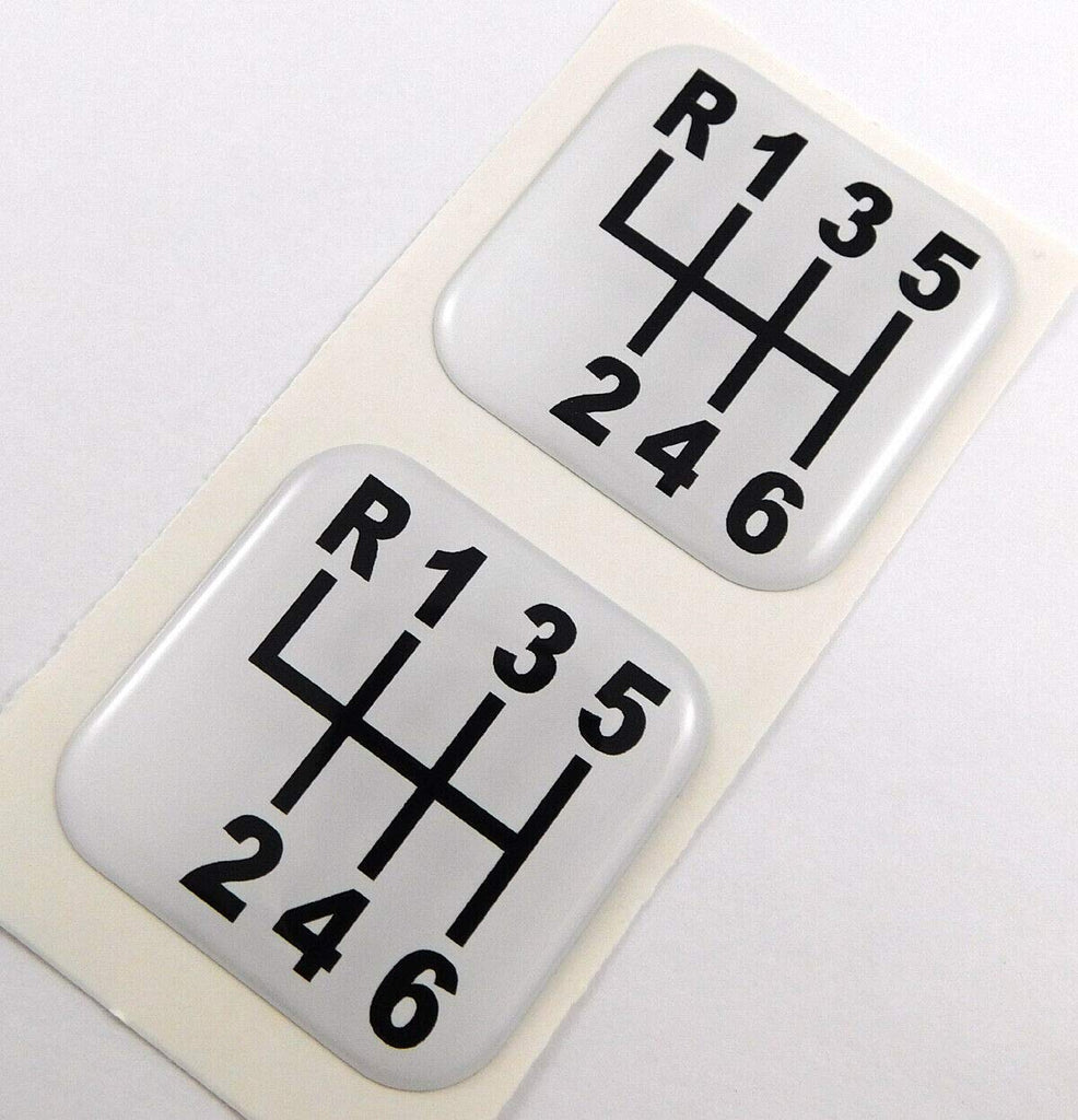 Shift Manual 6 Speed Square Domed Decal car Bike Gel Stickers 1.5" 2pc