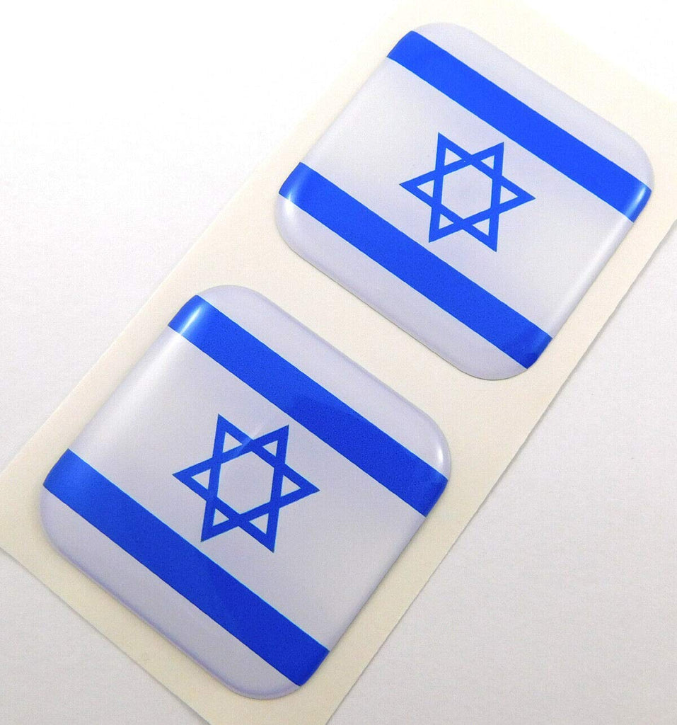 Israel Flag Square Domed Decal car Bike Gel Stickers 1.5" 2pc