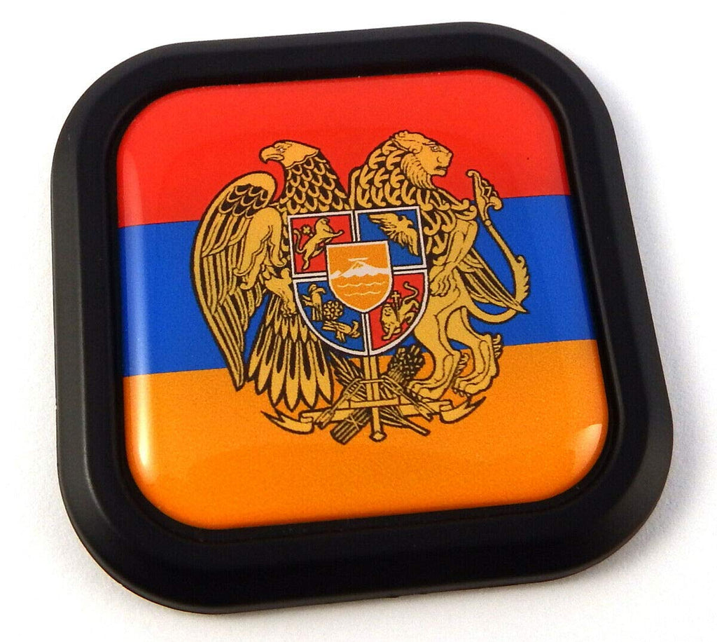 Armenia Flag Square Black rim Emblem Car 3D Decal Badge Bumper Hood sticker 2"