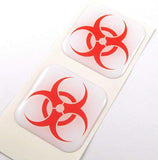Biohazard Zombie Outbreak Flag Square Domed Decal car Bike Gel Stickers 1.5" 2pc