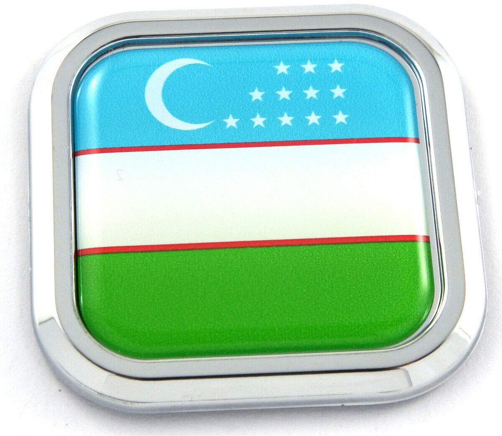 Uzbekistan Flag Square Chrome rim Emblem Car 3D Decal Badge Bumper sticker 2"