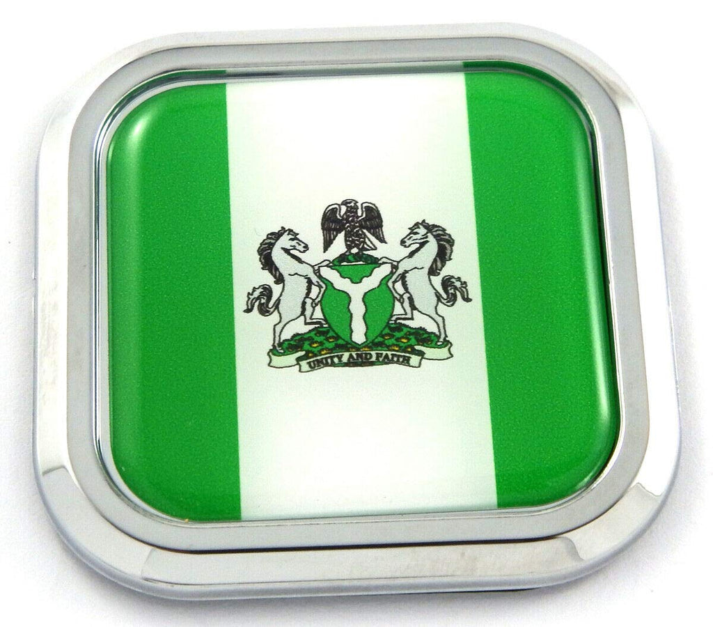 Nigeria Flag Square Chrome rim Emblem Car 3D Decal Badge Hood Bumper sticker 2"