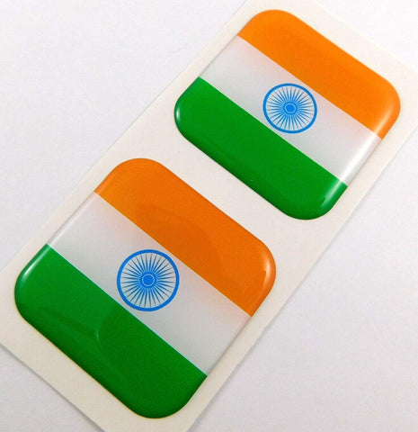 India Flag Square Domed Decal car Bike Gel Stickers 1.5" 2pc