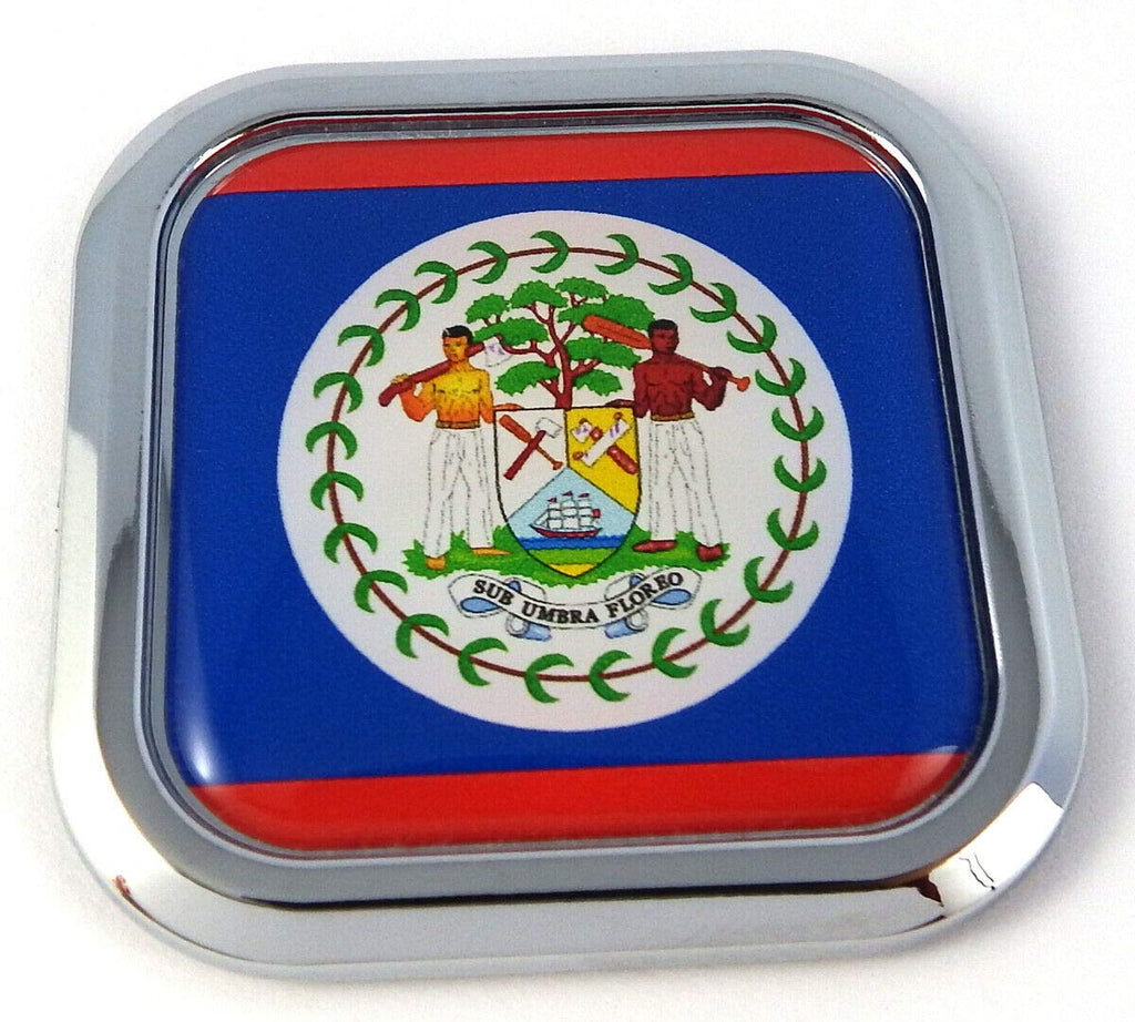 Belize Flag Square Chrome rim Emblem Car 3D Decal Badge Bumper Hood sticker 2"