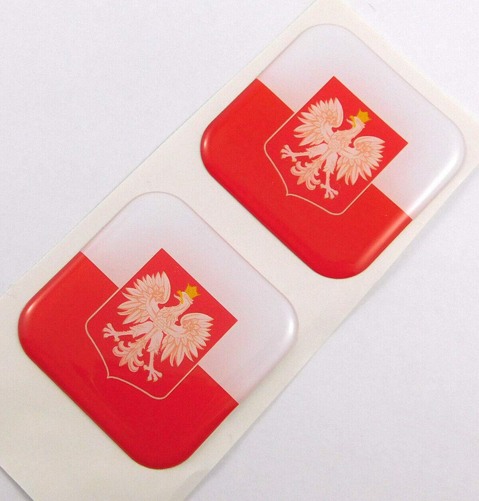 Poland Polska Polish Flag Square Domed Decal car Bike Gel Stickers 1.5" 2pc