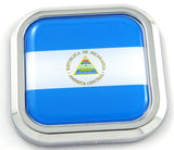 Nicaragua Flag Square Chrome rim Emblem Car 3D Decal Badge Bumper sticker 2"
