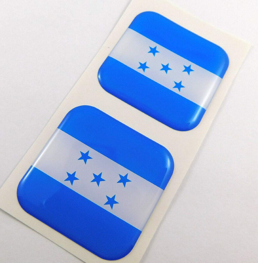 Honduras Flag Square Domed Decal car Bike Gel Stickers 1.5" 2pc