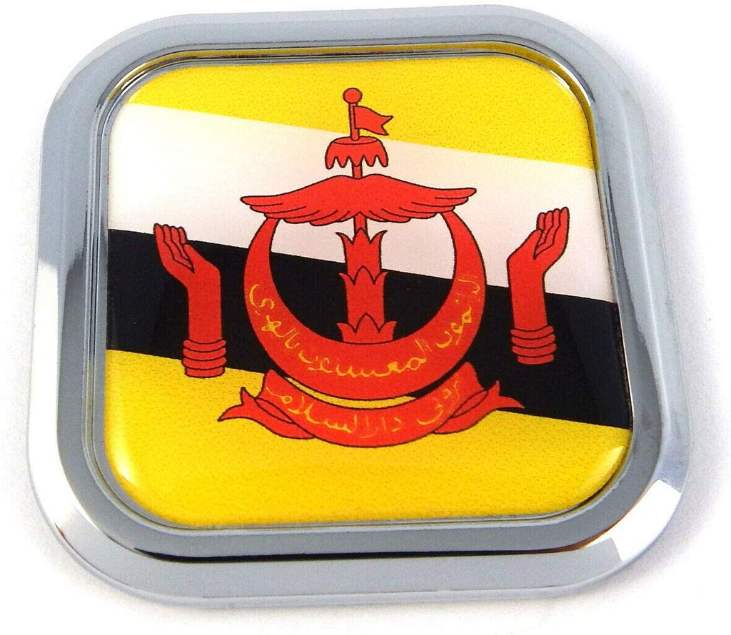 Brunei Flag Square Chrome rim Emblem Car 3D Decal Badge Hood Bumper sticker 2"
