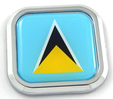 Saint Lucia Flag Square Chrome rim Emblem Car 3D Decal Badge Bumper sticker 2"