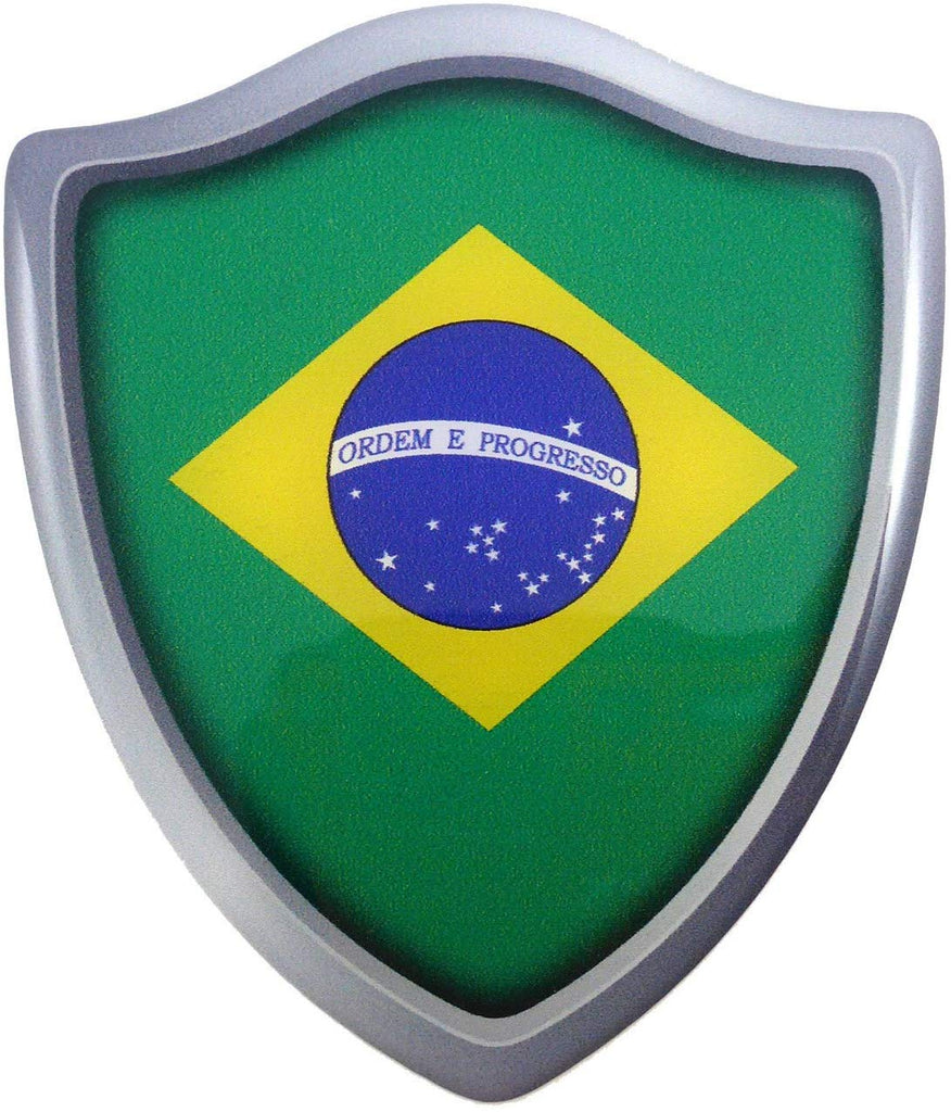 Brazil Flag Shield Domed Decal 3D Look Emblem Resin car Sticker 2.6"x3"