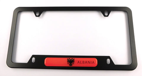 Albania Flag Metal Black Aluminium Car License Plate Frame Holder 4 hole bottom cutout